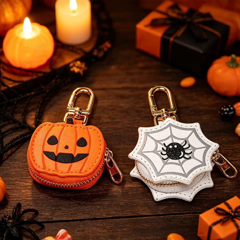 Mini Backpack Purse - ハロウィン パンプキン スパイダーウェブ ミニコインパース キーチェーン PUレザー