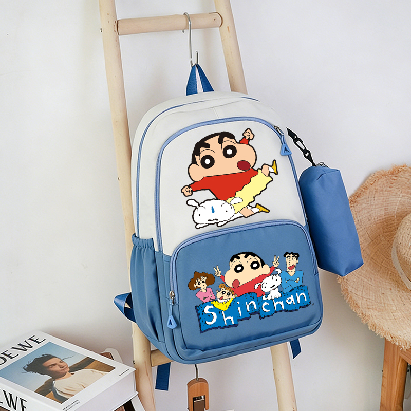 School Backpack Teen - クレヨンしんちゃん少年少女スクールバッグ鉛筆ケース 2 個セット学生ナップザックティーンエイジャーバックパックブックバッグアニメプリントリュックサックギフト