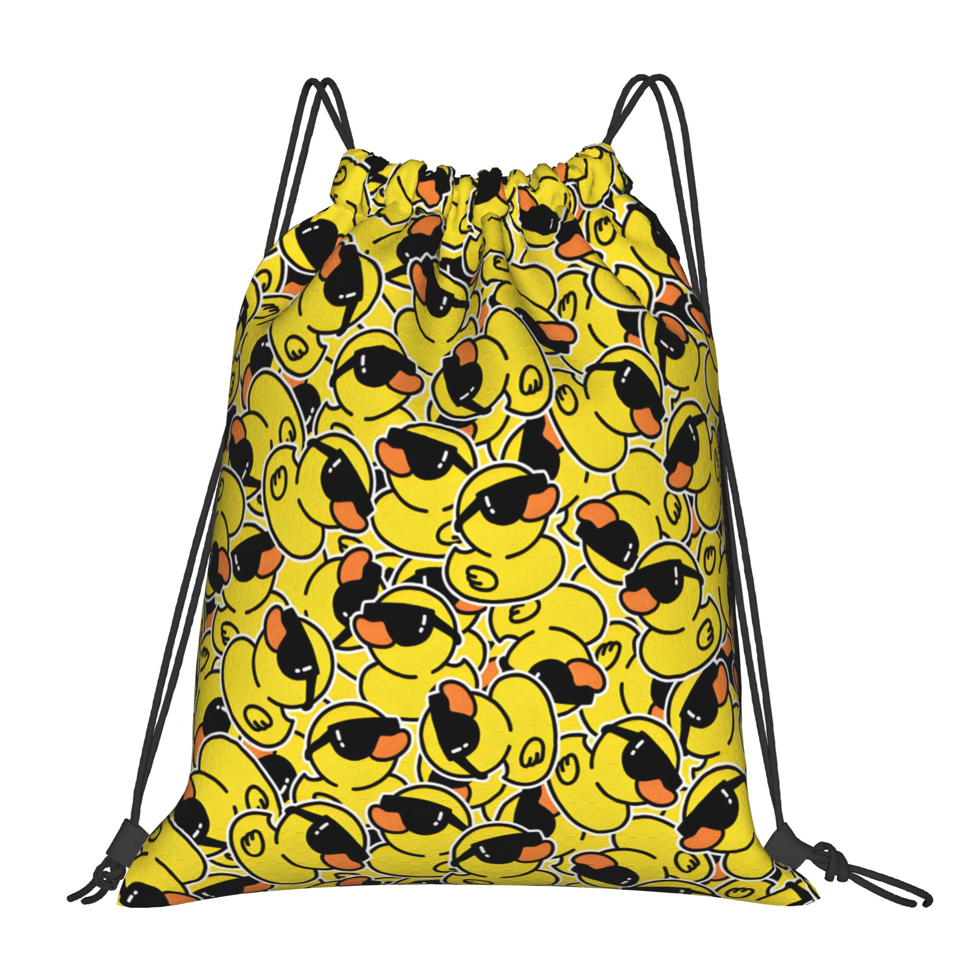 Drawstring Gym Bag - カスタムラバーダックサングラスシャワーバス漫画柄巾着バックパック男女兼用スポーツジムサックパック折りたたみ式ショッピングバッグ